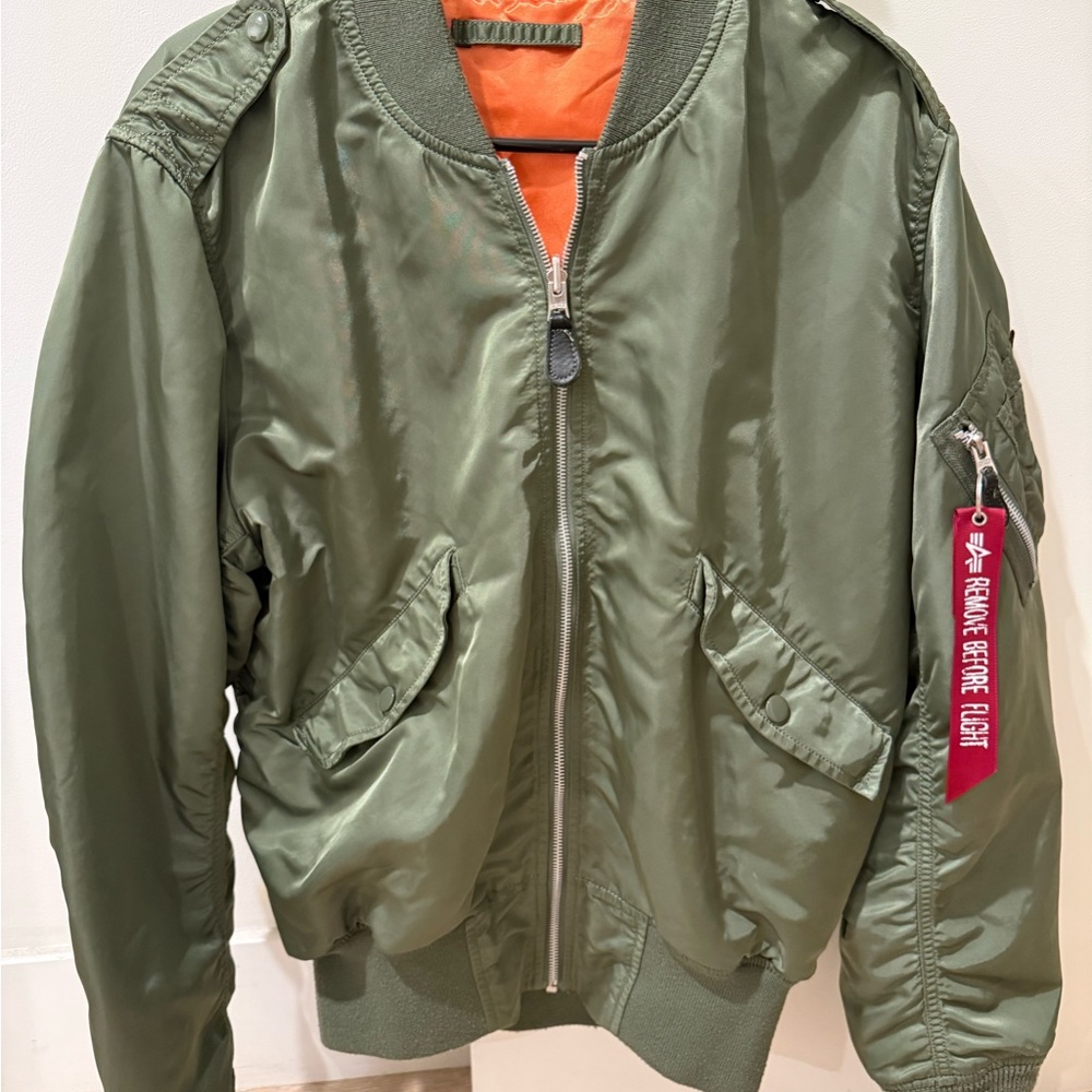 Alpha Industries Olive Bomber Jacket with Red Tag
